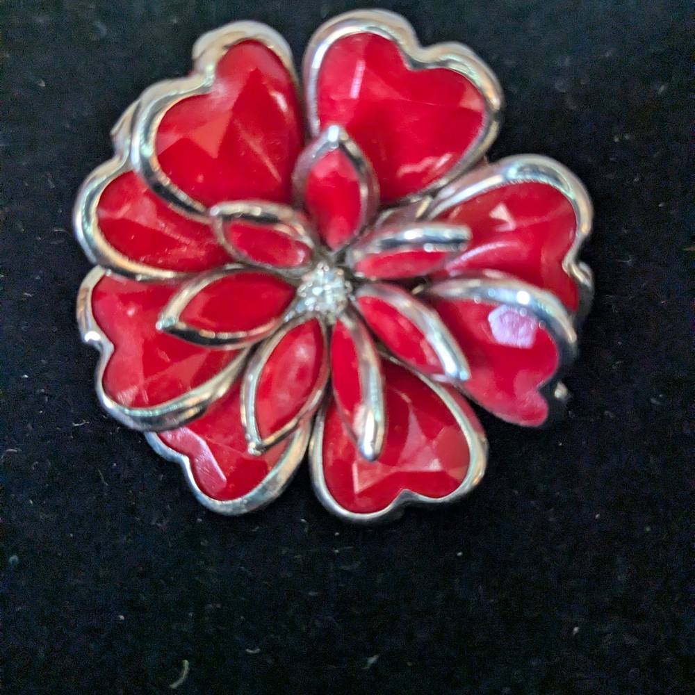 Vintage Red Enamel Flower Statement Ring | Stretch Band
